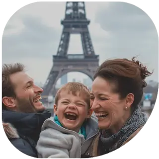 Happy tourists traveling in Paris, France with travel medical insurance