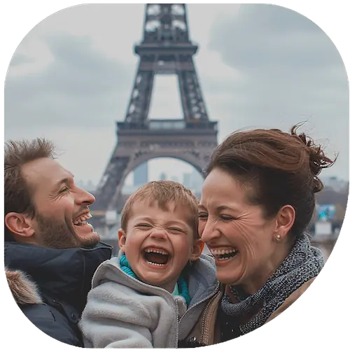 Happy tourists traveling in Paris, France with travel medical insurance