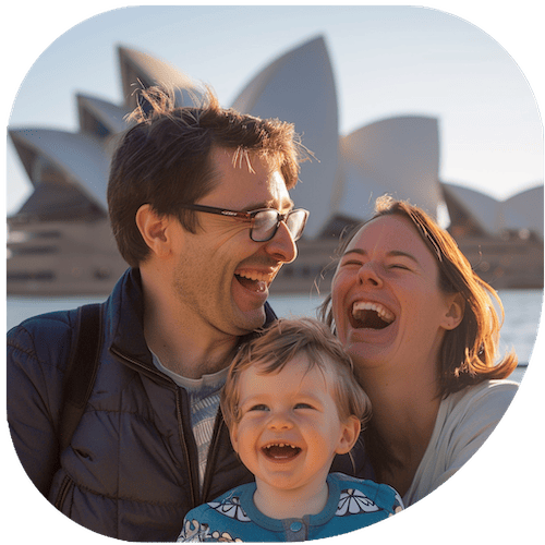 Family traveling abroad to Sydney, Australia with overseas travel insurance