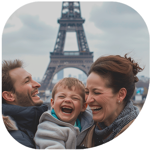 Happy tourists traveling in Paris, France with travel medical insurance